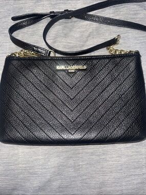 Karl Lagerfeld Black Crossbody Bag with Gold Chain Accents